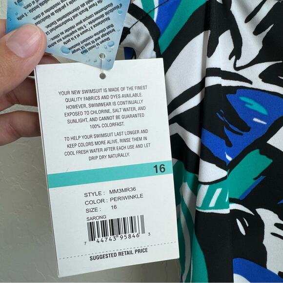 Maxine Of Hollywood Swim One Piece Blue Green Black White Tropical Leah NWT - Picture 8 of 13